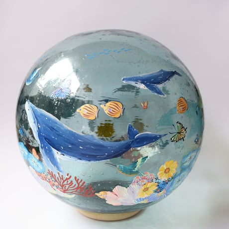 【原画】　Coral Garden Glass float "鯨の歌”
