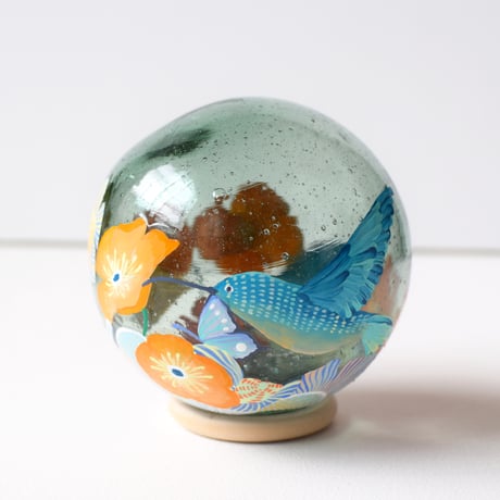 【原画】　Coral Garden Glass float "ハチドリ”