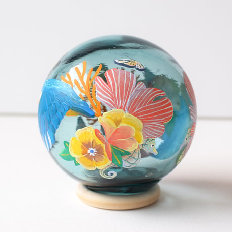【原画】　Coral Garden Glass float "カワセミ”
