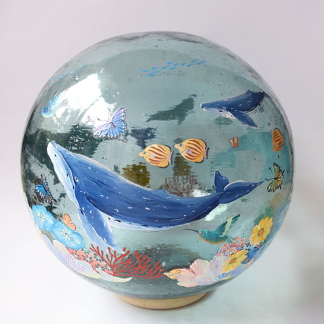 【原画】　Coral Garden Glass float "鯨の歌”