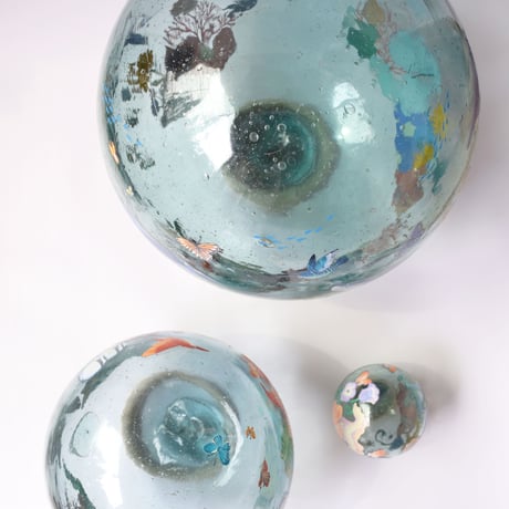 【原画】　Coral Garden Glass float "鯨の歌”
