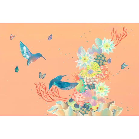 【マットプリント】　HUMMINGBIRD “CORAL EGG PINK”