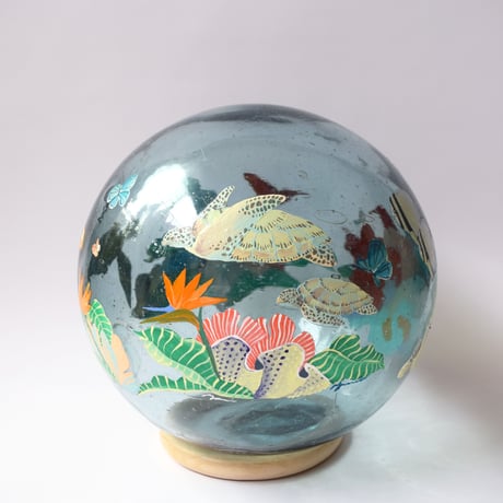 【原画】　Coral Garden Glass float "南の島のウミガメ”
