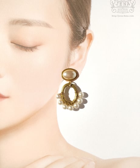 Vintage pearl cabochon &  pearl pearl hoop【limited】