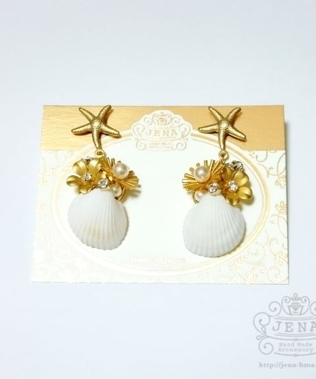 Go to the SEA! REAL SHELL 【Crystal×gold flower】イヤリング/ピアス