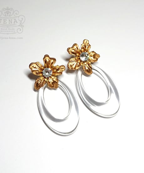 BRASS FLOWER ＆ HOOP PIERCING【CLEAR】