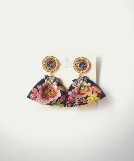 Colorful embroidered ribbon Earrings【A】