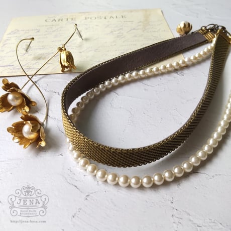 Vintage  meshchain & SWAROVSKI pearls 【チョーカーネックレス】