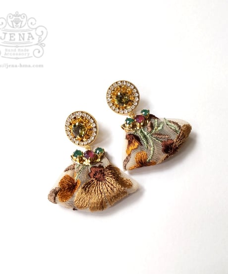 Colorful embroidered ribbon Earrings【C】