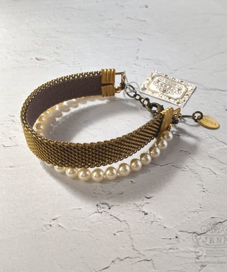 Vintage  meshchain & SWAROVSKI pearls 【ブレスレット】