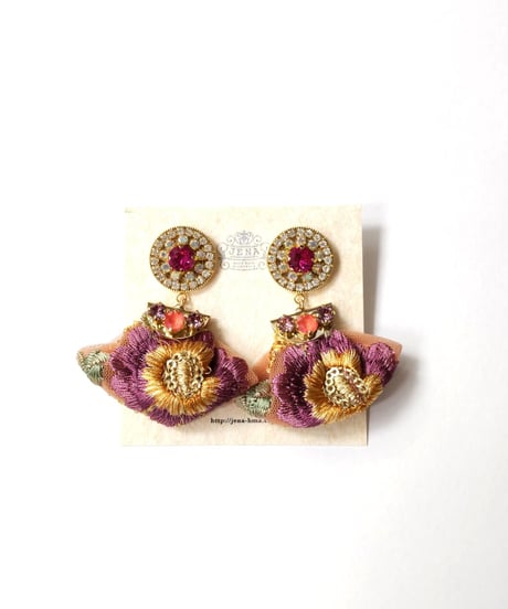 Colorful embroidered ribbon Earrings【F】