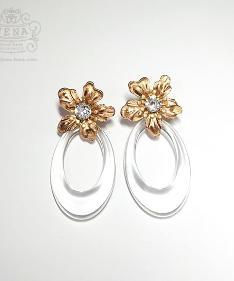 BRASS FLOWER ＆ HOOP PIERCING【CLEAR】