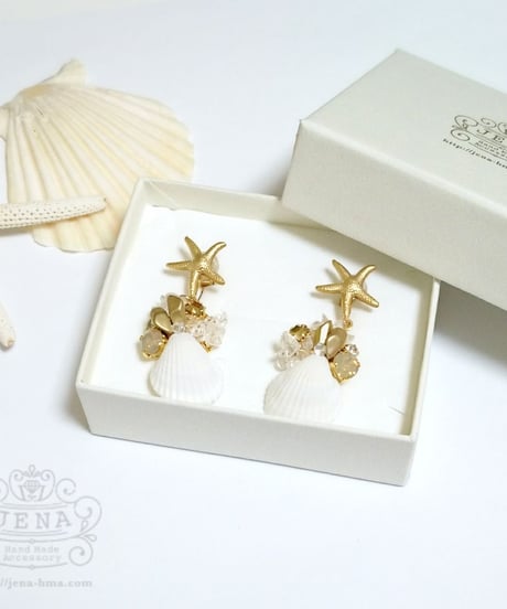 Go to the SEA! REAL SHELL 【Sand opal×gold Metallic】イヤリング/ピアス