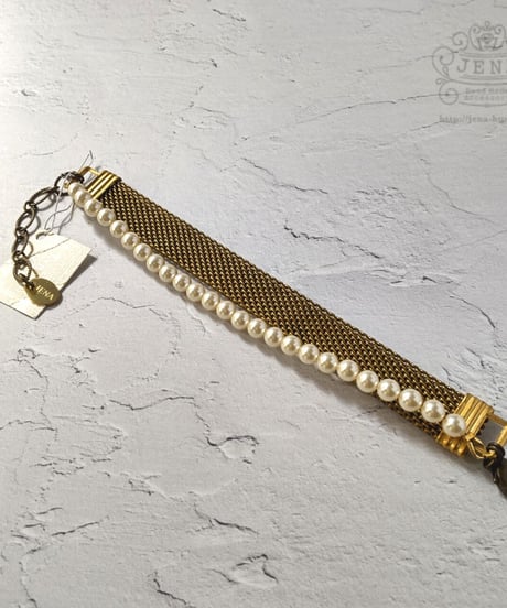 Vintage  meshchain & SWAROVSKI pearls 【ブレスレット】