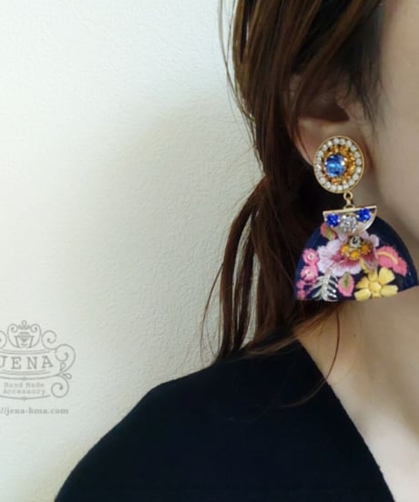 Colorful embroidered ribbon Earrings【A】