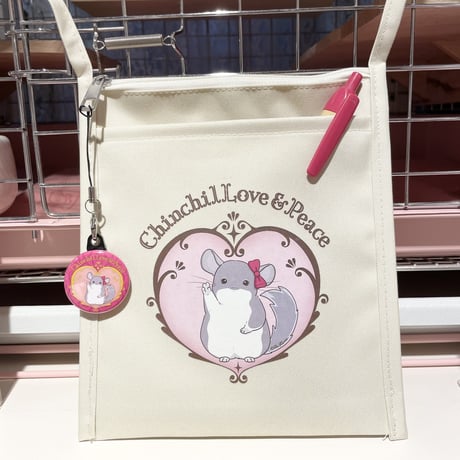【倉庫一掃セール】「ChinchilLove & Peace」ミニサコッシュ　⚫︎