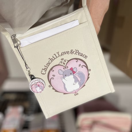 【倉庫一掃セール】「ChinchilLove & Peace」ミニサコッシュ　⚫︎