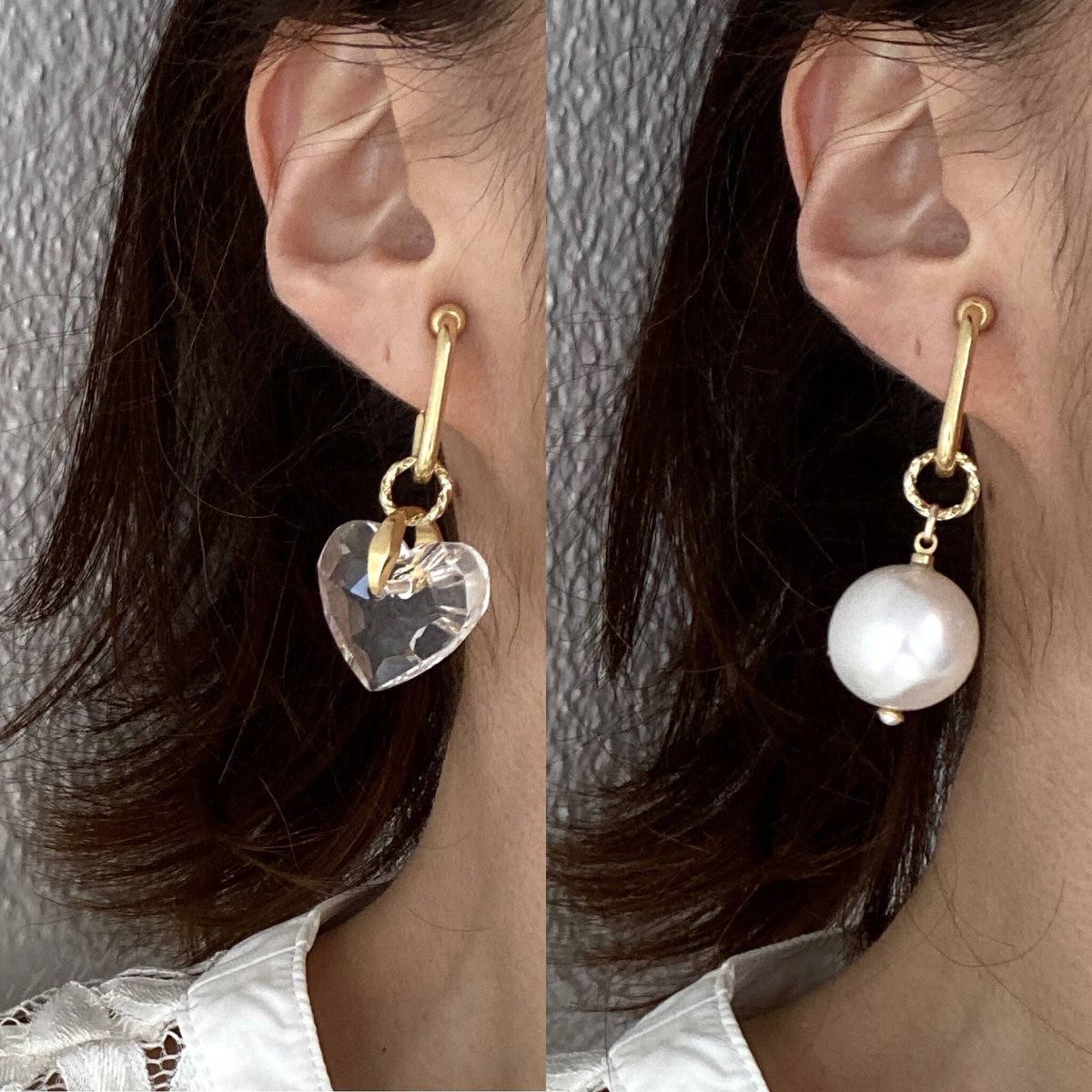 1226-G ハンドメイド・手芸 【1226】ハートとタッセルのピアスイヤリング