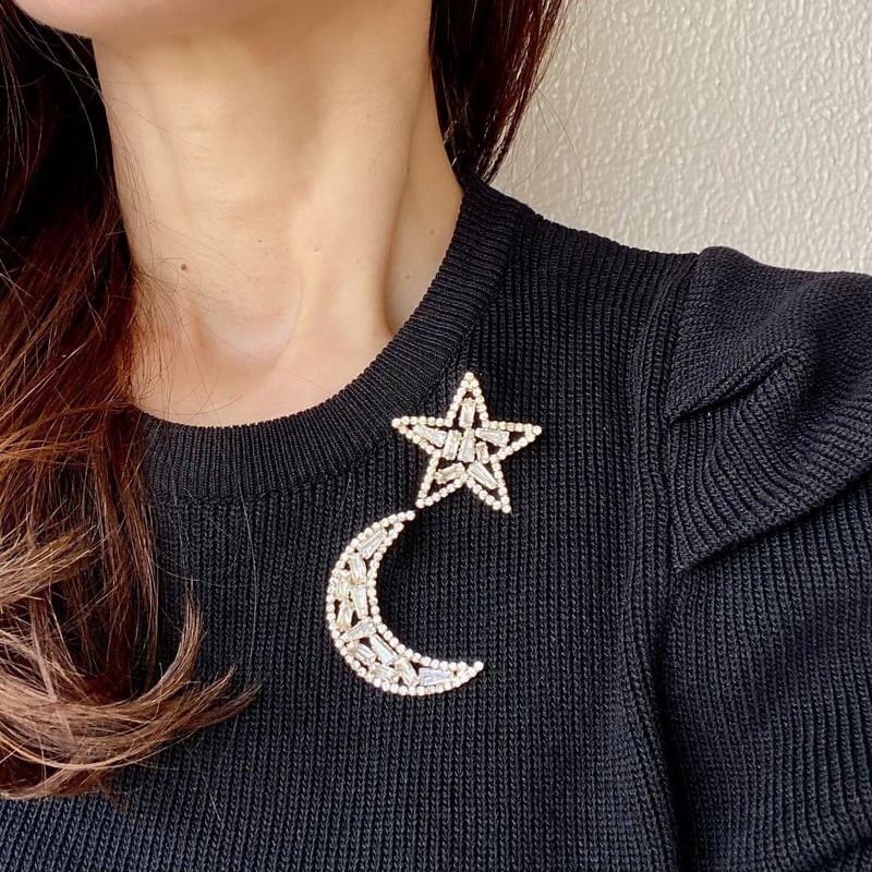 2WAY】Star&Moon イヤリング／ピアス／ピンブローチ | casaceleste
