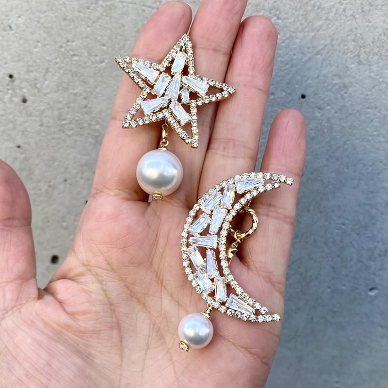 2WAY】Star&Moon イヤリング／ピアス／ピンブローチ | casaceleste