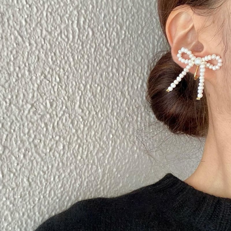 Luxe Pearl Ribbon イヤリング／ピアス | casaceleste