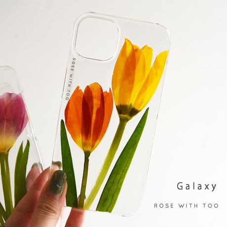 Galaxy /   押し花スマホケース  220126_6（yellow×orange）