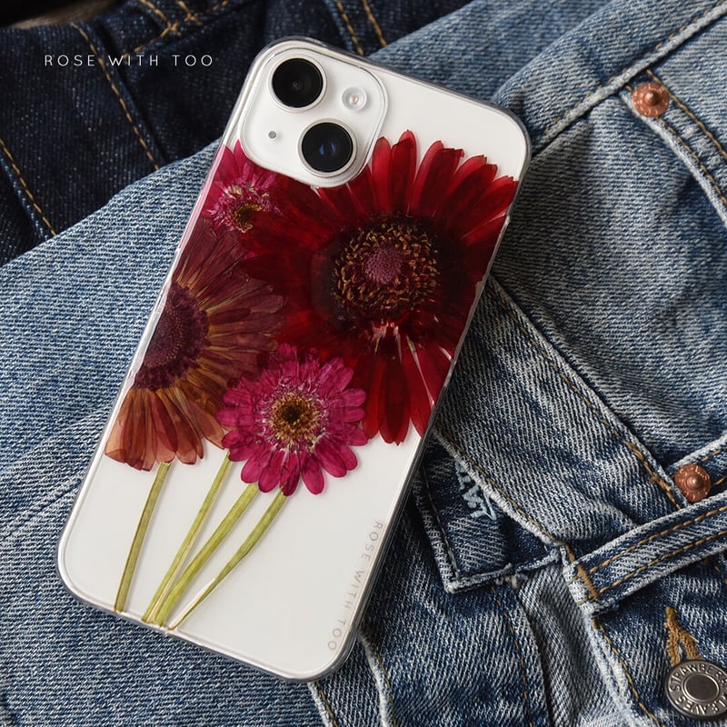 iPhone..etc / 秋色ガーベラの 押し花スマホケース 230927_2