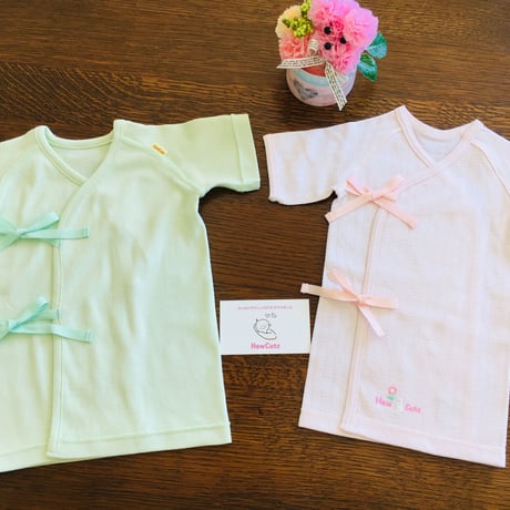 〈完売御礼〉はじめてのおうち肌着35 HowCute®︎コットン若草色の低出生体重児肌着（コットに出てから1500ｇ～ご退院後も重宝サイズ）
