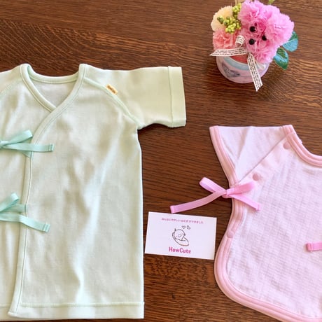 〈完売御礼〉はじめてのおうち肌着35 HowCute®︎コットン若草色の低出生体重児肌着（コットに出てから1500ｇ～ご退院後も重宝サイズ）