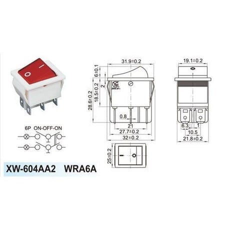 5個セット XW-604-R 角型ロッカースイッチ 赤 ネオン管付  ( ZHW-843 )