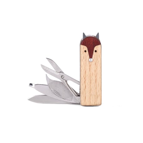 Fox Manicure Set フォックスマニキュアセット爪切り やすり シザー キューティクルプッシャー ナイフ ネイルケア フォックス キツネ きつね 動物 ビーチウッド ステンレス 便利グッズ