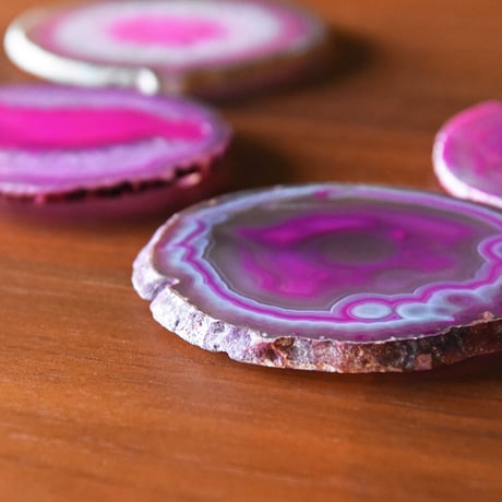 CRYSTAL COASTER 【Pink】amabro アマブロ クリスタルコースター 天然石・メノウ 瑪瑙 パワーストーン アクセサリートレイ ピンク 一点物 トレー