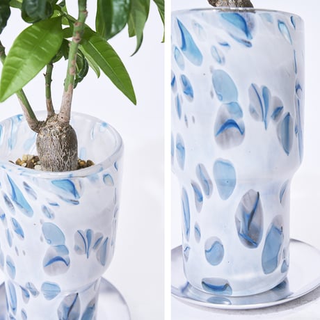 DGガラスステップロングポット＆ソーサー 植木鉢 ガラス鉢 プランターポット クリア 観葉植物 インテリアグリーン インテリア おしゃれ  ガーデニング  プランター グリーン 穴あき ガラス製