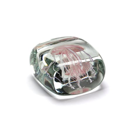 Jellyfish Paper Weight【Square/Pink】ジェリーフィッシュ ペーパー ウェイト ガラス オブジェ 置物 くらげ ハンドメイド クラゲ  飾り 重し 文鎮 海月 気泡