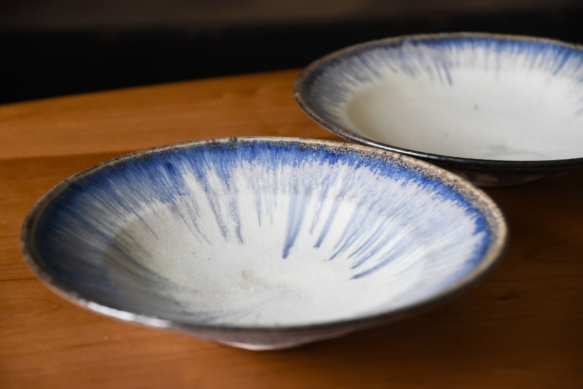 丹波焼 信凜窯 仲岡信人 彩色灰釉 皿 青 23㎝｜Tamba pottery shinrin