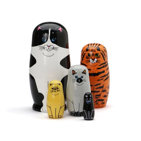 Feline 5 フィーラインファイブ マトリョーシカ 猫 木のおもちゃ インテリア オブジェ 人形 置物 雑貨 ネコ ギフト プレゼント ハンドペイント 入れ子