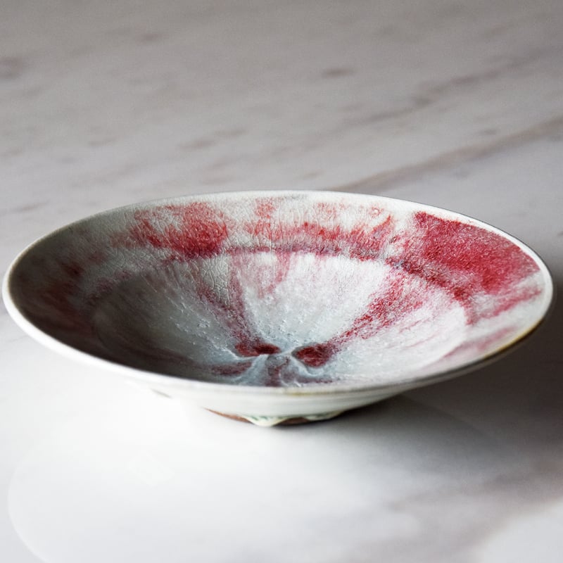 丹波焼 信凜窯 仲岡信人 彩色灰釉 皿 赤 22㎝｜Tamba pottery shinrin
