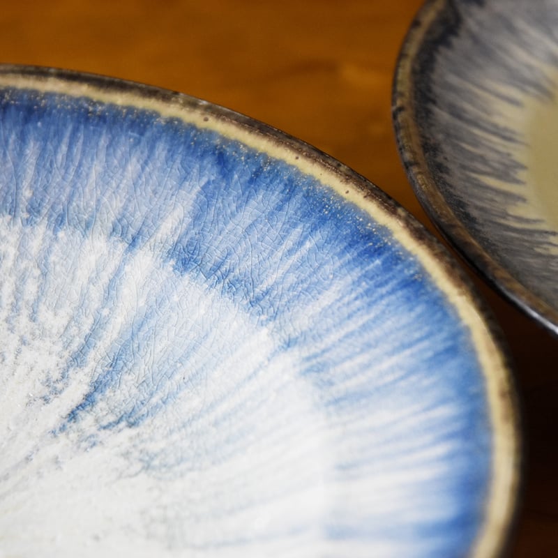 丹波焼 信凜窯 仲岡信人 彩色灰釉 皿 青 23㎝｜Tamba pottery shinrin