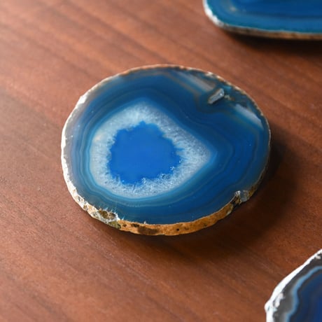 CRYSTAL COASTER【Peacock Blue】amabro アマブロ クリスタルコースター 天然石 メノウ 瑪瑙 パワーストーン アクセサリートレイ 青 ブルー 一点物 トレー