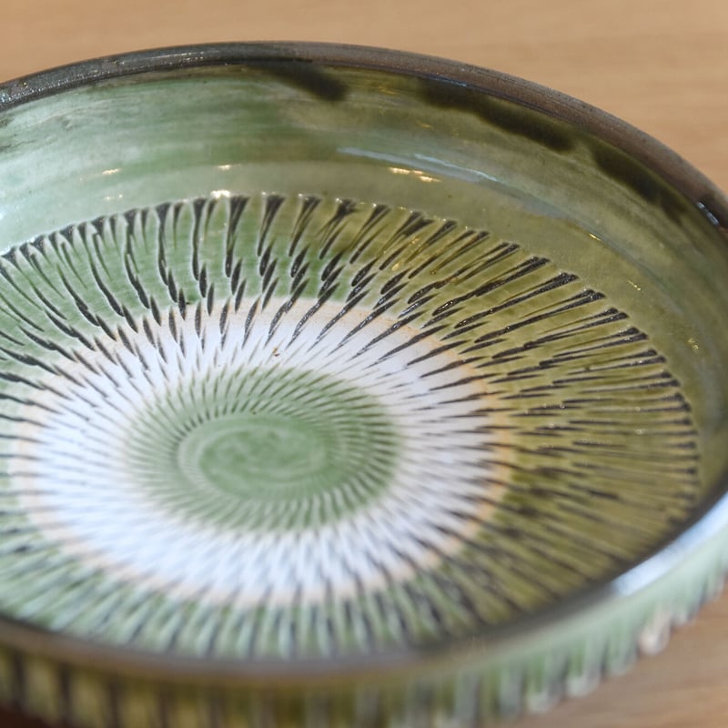 小鹿田焼 坂本庸一窯 5寸平切立皿陶器 和食器 民藝 飛び鉋 釉薬