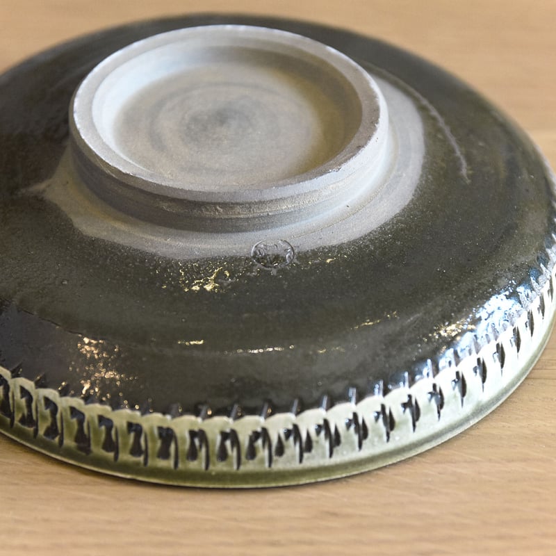 小鹿田焼 坂本庸一窯 5寸平切立皿陶器 和食器 民藝 飛び鉋 釉薬