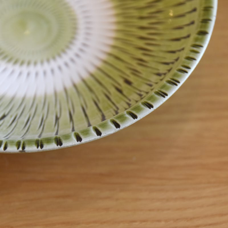 小鹿田焼　新品未使用　10枚組　5寸皿　直径約15cm 自宅保管品　民藝　工芸 小鹿田焼 坂本庸一窯 5寸皿 緑 和食器 民藝 飛び鉋 釉薬