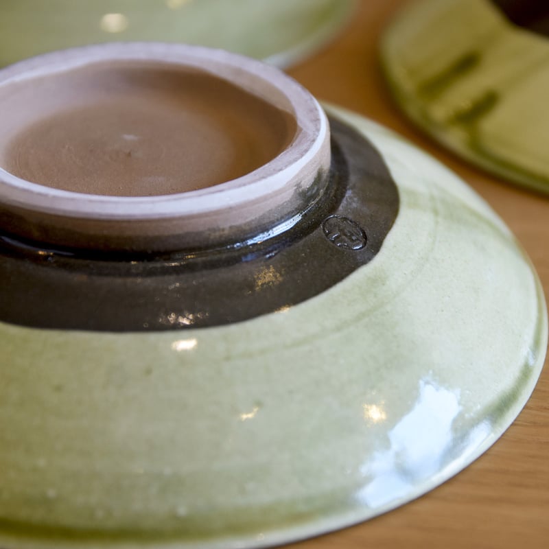 小鹿田焼 坂本庸一窯 5寸皿 緑 和食器 民藝 飛び鉋 釉薬