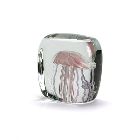 Jellyfish Paper Weight【Square/Pink】ジェリーフィッシュ ペーパー ウェイト ガラス オブジェ 置物 くらげ ハンドメイド クラゲ  飾り 重し 文鎮 海月 気泡