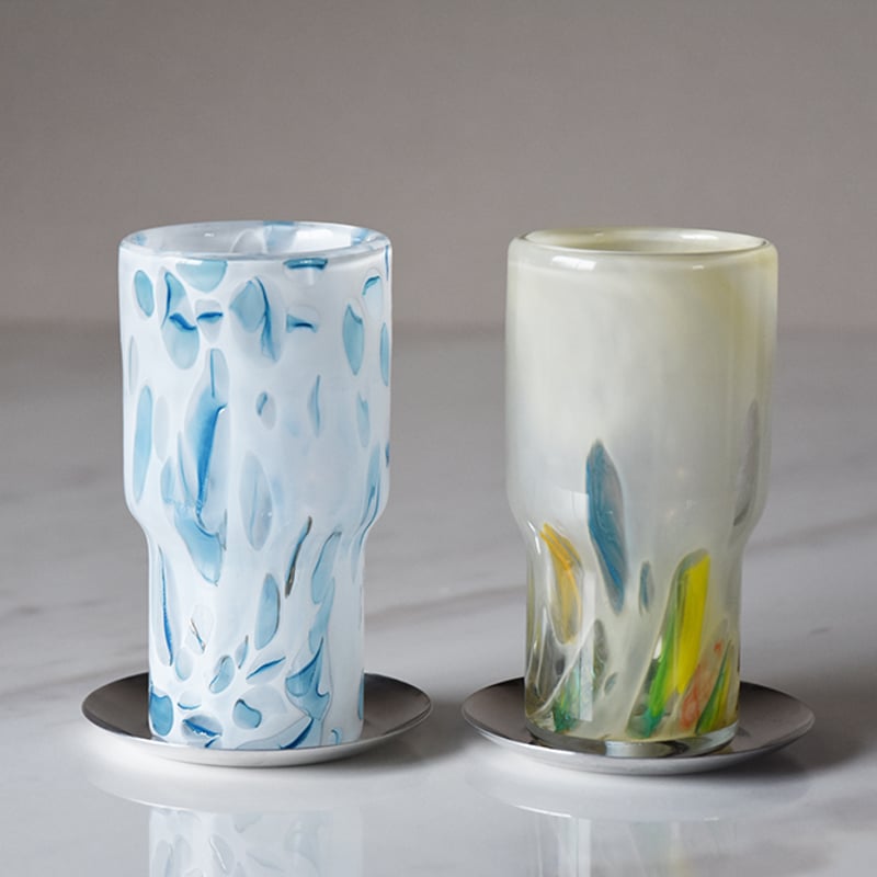 DGガラスステップロングポット＆ソーサー 植木鉢 ガラス鉢 プランター