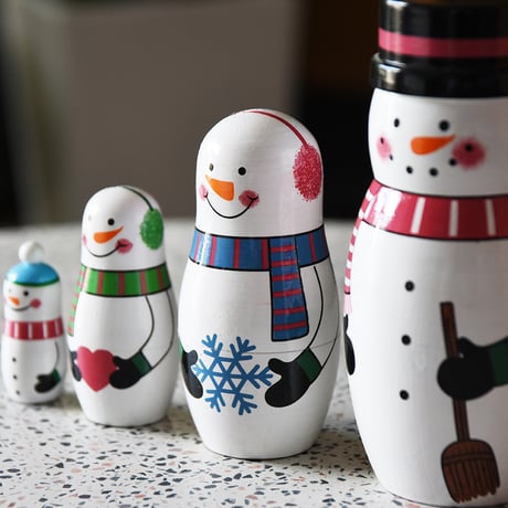 Snowman Family スノーマンファミリー マトリョーシカ インテリア 雪だるま 置物 オブジェ 人形 木のおもちゃ クリスマス 冬 ハンドペイント 雑貨 ギフト プレゼント 入れ子