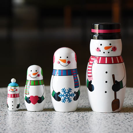 Snowman Family スノーマンファミリー マトリョーシカ インテリア 雪だるま 置物 オブジェ 人形 木のおもちゃ クリスマス 冬 ハンドペイント 雑貨 ギフト プレゼント 入れ子
