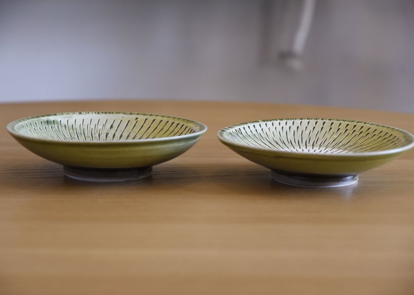 小鹿田焼(坂本庸一窯) 5寸皿 緑 Onta ware Onta-yaki Japanese 小鹿田焼(坂本庸一窯) 5寸皿 緑 Onta ware Onta-yaki Japanese