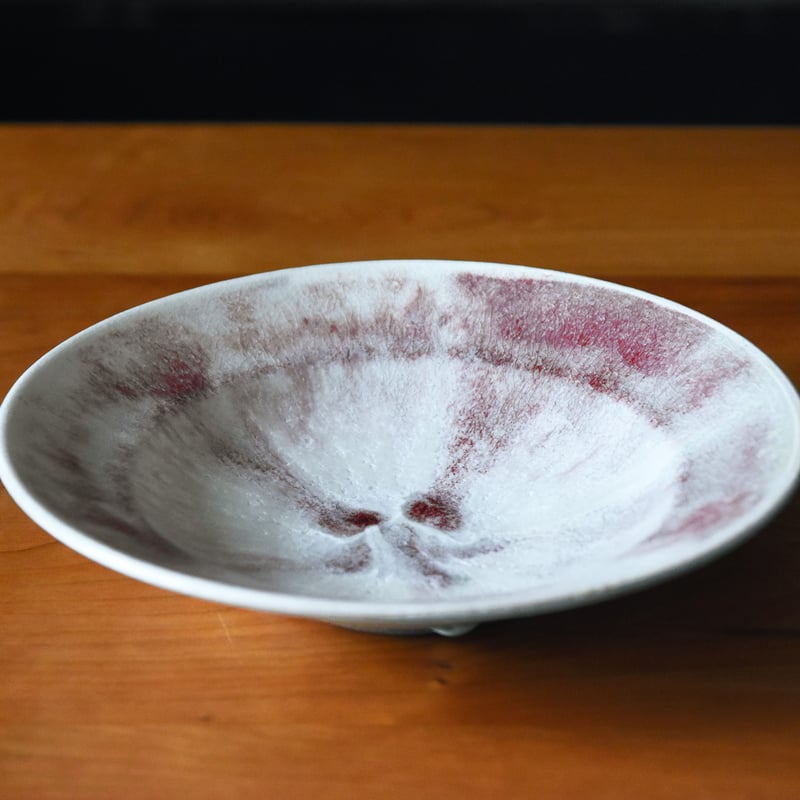 丹波焼 信凜窯 仲岡信人 彩色灰釉 皿 赤 22㎝｜Tamba pottery shinrin