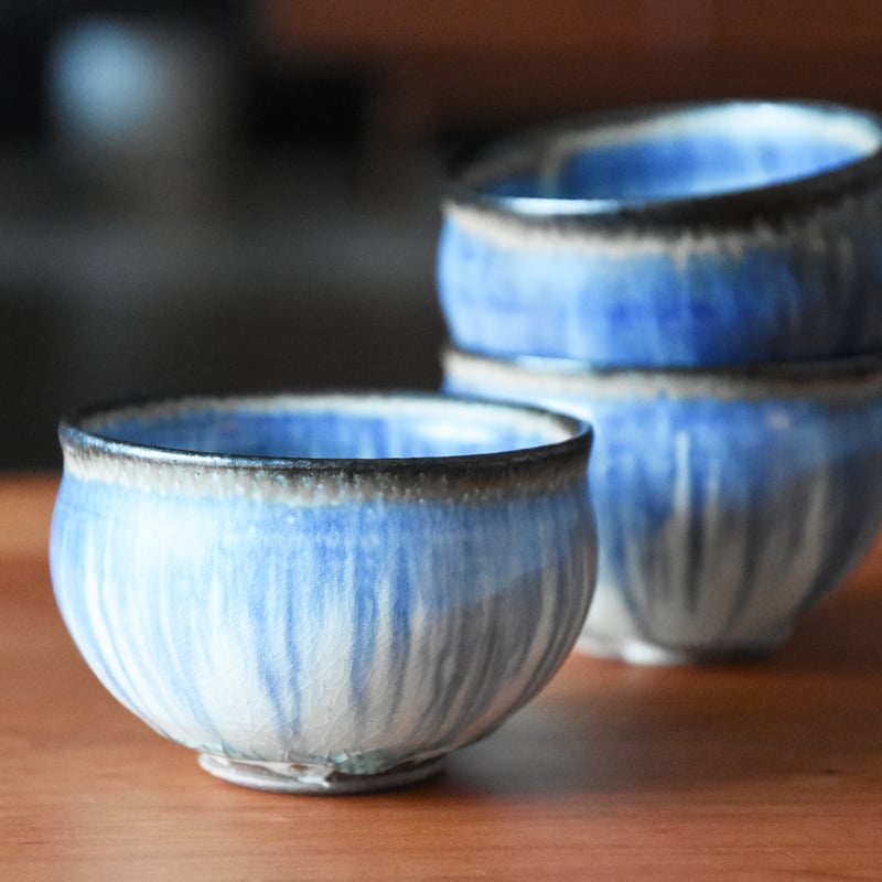 丹波焼 信凜窯 仲岡信人 彩色灰釉 カップ 青｜Tamba pottery